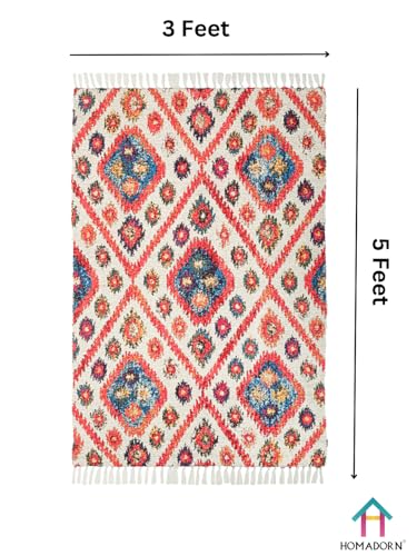 Image of HOMADORN Handmade Upcycled Sustainable Printed Rug, Dhurrie, Carpet for Living Room, Bedroom, Outdoor Decor