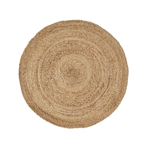 LOLAhome - Alfombra Redonda Trenzada de Yute Natural de 90 cm. Pieza Artesanal, Duradera y Atemporal, Vestir Suelos con Personalidad aportando Calidez y un frescor Natural.