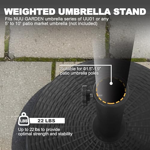 Image of NUU GARDEN Round Patio Umbrella Base, Weighted Umbrella Base with Hand-turn Knob, for Garden, Backyard, Poolside