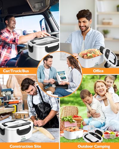 Image of Eocolz Lonchera 60-80W Electric Food Warmer Lunch Box for Adults, Portable Heated Lunch Box for Car Truck Work with Fork and Spoon Stainless Steel Container 1.5L 12 /24 /110V