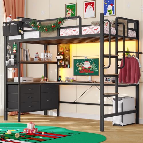 Dnxao Twin Loft Bed with Desk and 5 Storage...