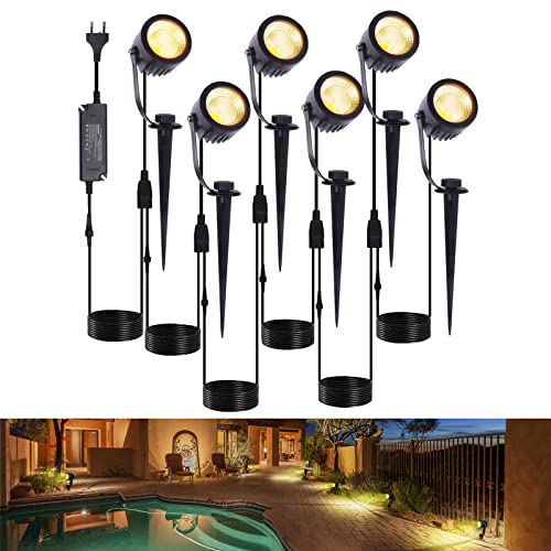 Eclairage de jardin LED,lot de 6 spots de jardin avec piquet de sol,éclairage de chemin blanc chaud étanche IP65,lampe de jardin extérieur 5W 24V avec électricité,Eclairage Décoratif Plante 21.5M Cover