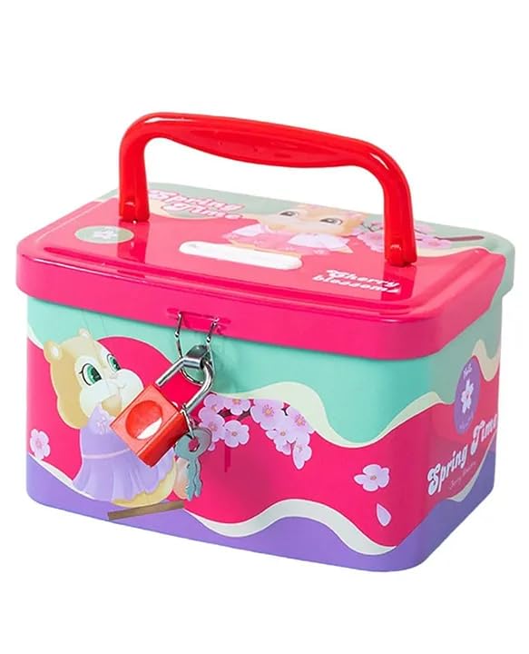 Image of Sajani Cute Cartoon Creative Portable Piggy Bank, Money Saving Box with Combination Lock, Mini Coin Bank Gifts for Boys and Girls, Best Return Gifts for Kids (Pack of 1) (Rectangle - Pink)