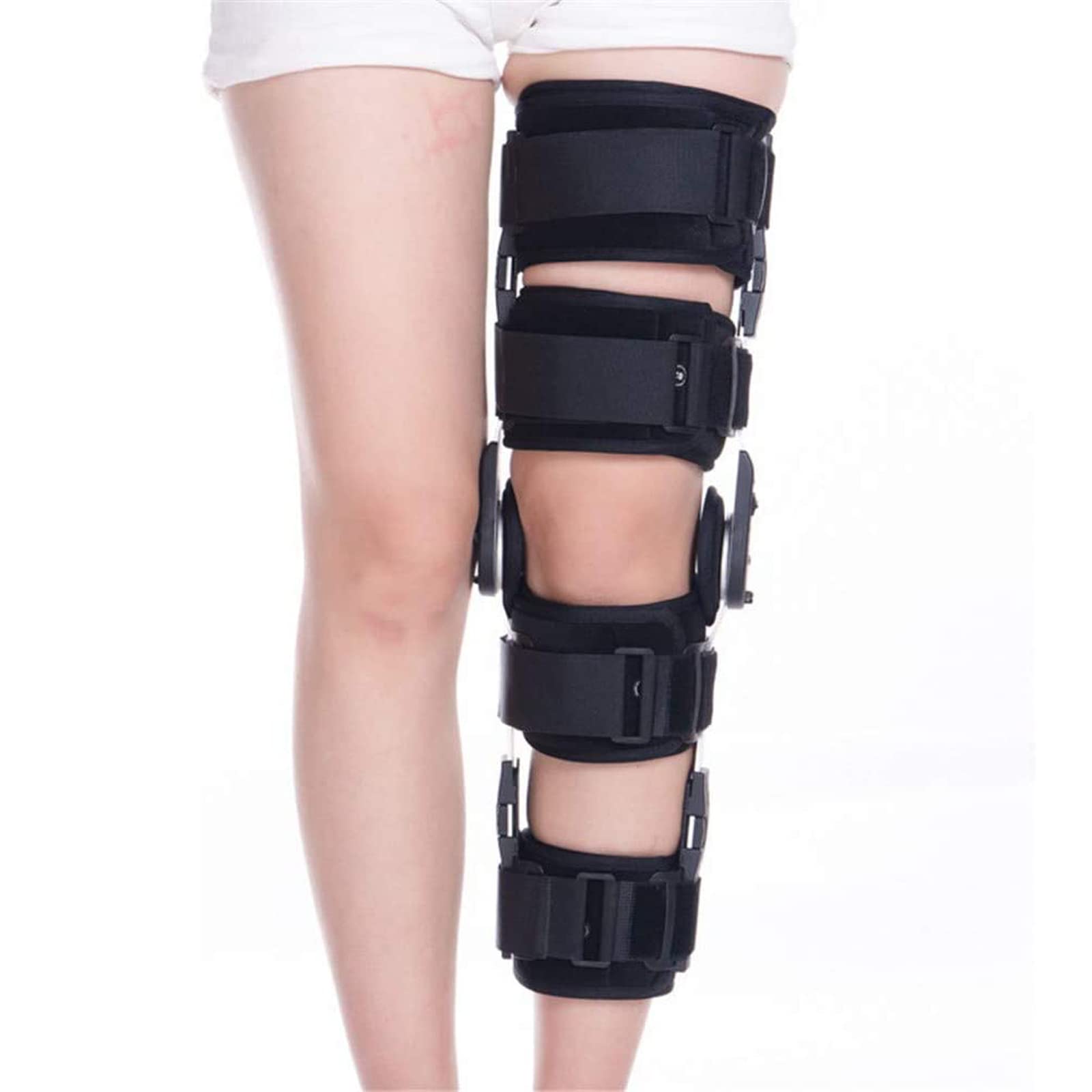 Tutore per Ginocchio, Tutore per Ginocchio Rom Incernierato per La Stabilizzazione del Recupero, Stabilizzatore di Supporto Ortopedico Medico Regolabile, Universale, Idea,Black