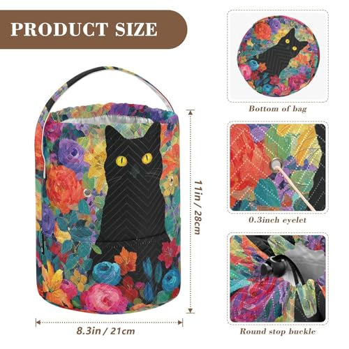 Image of ElliTarr Crochet Bag Yarn Bag with Handle Portable Knitting Project Bag Travel Yarn Storage Organizer Holder Case Cats Rose Lily Flowers Colorful