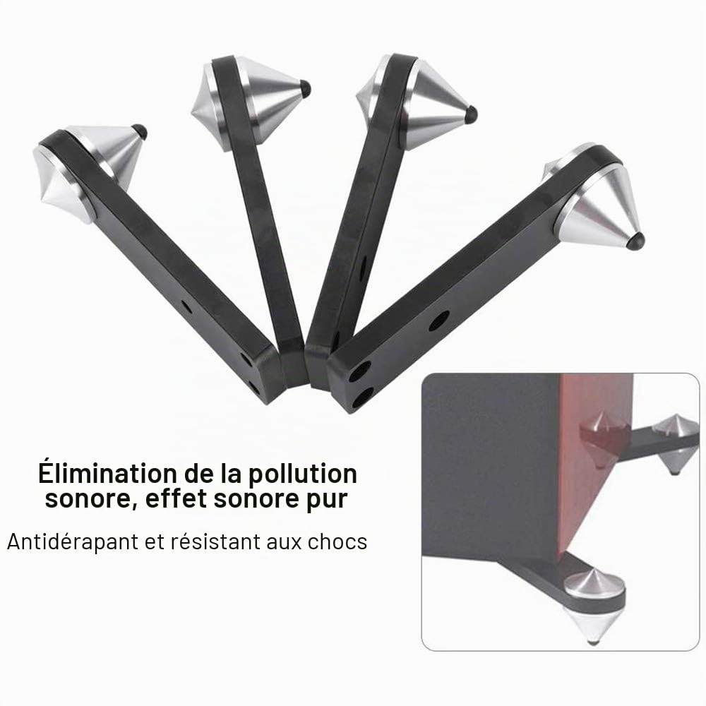 POFET Lot de 4 Pointes d'enceintes, Pieds d'enceintes en Alliage d'aluminium, Supports d'enceintes amortisseurs, Supports d'enceintes pour Enceintes Hi-FI, lecteurs CD DVD Supports