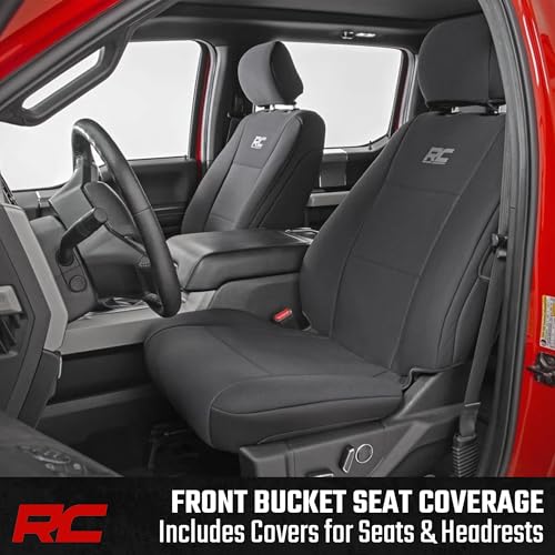 Image of Rough Country Neoprene Seat Covers for 15-22 F-150 |17-22 Super Duty - 91016,Black, Front