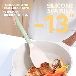 Silicone small spatula for cooking flexible beveled turner with solid inner core and heat resistant nylon handle ideal spatula for non stick cookware  urban country home decor