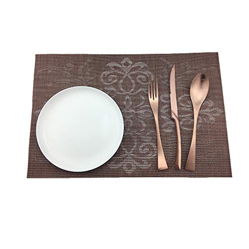 Gugrida Luxury Coffee Placemats Set Of 6 Crossweave Woven Vinyl Placemat For Dining Table Heat Resistant Non-Slip Kitchen Table Mats Easy To Clean #TOP6