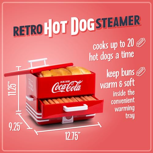 image for Nostalgia Extra Large Diner-Style Coca-Cola Hot Dog Steamer and Bun Wa
