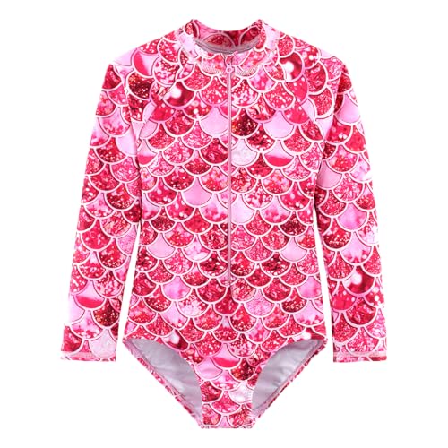 Image of Girls One Piece Swimsuit Long Sleeve Rash Guard UPF 50+ Age 2-12Y