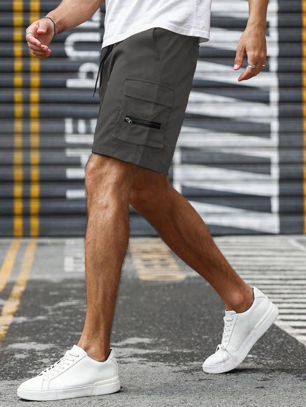 Image of SMOWKLY Men's Cotton Casual Relaxed Regular Fit Camo Cargo Shorts || Drawstring & Elastic Waist Multi Pocket Summer Beach Hiking Outdoor Work Half Pant