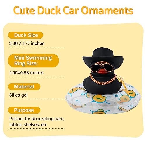 Image of wonuu Car Ornament Rubber Duck, for Car Dashboard Decoration Accessories with Hat Swim Ring Necklace Sunglasses, A Black&Black Cowboy Hat&Transparent