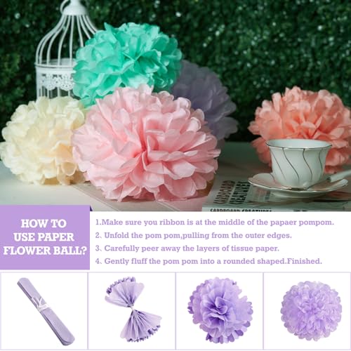 EASY JOY 15PCS Pastel Paper Tissue Pom Poms Decoration Macaron Rainbow Candy Ice Cream Easter Flowers Wall Hanging Decor for Birthday Wedding Baby Shower - Image 4
