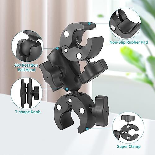 Double Clamp Mount Umbrella Chair Clamp with 360° Magic Arm, Umbrella Holder Clip for Chair Wheelchair Stroller Light Stand, Photography Reflector, Motorcycle, Live Scope Pole, Photo Boom Stand - Image 6