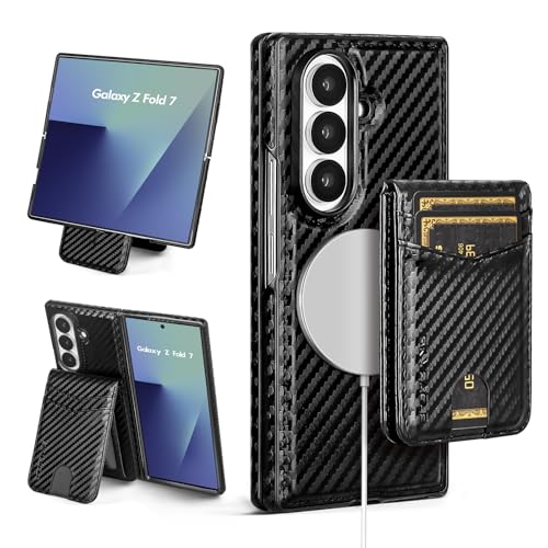 SkyEagle Compatible with Magsafe 2 in 1 Detachable Samsung Galaxy Z Fold 7 5G Wallet Case with Card Holder,Women Men Magnetic PU Leather RFID Blocking Flip Cover Kickstand Credit Card Slots,Brown