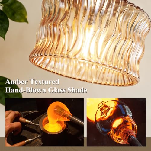 Image of Glass Pendant Lights Kitchen Island,Amber Pendant Lighting Fixtures,Modern Adjustable Hight Chandelier Farmhouse Hanging Ceiling Lighting for Dining Room Hallway,Bedroom Foyer 1 Pack