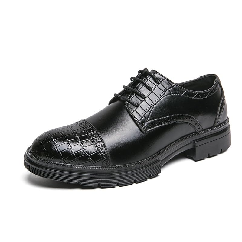 Men's Genuine Leather Platform Lace Up Oxfords Shoes Mid Chunky Heels Formal Loafers Low Top Work Dress Shoes Softsole Walking Shoes