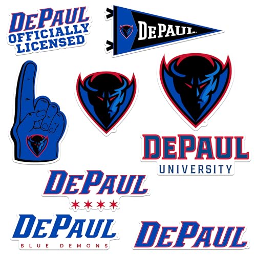 Image of DePaul University 8ct Vinyl Large Deluxe Stickers Variety Pack - Laptop, Water Bottle, Scrapbooking, Tablet, Skateboard, Indoor /Outdoor - Set of 8