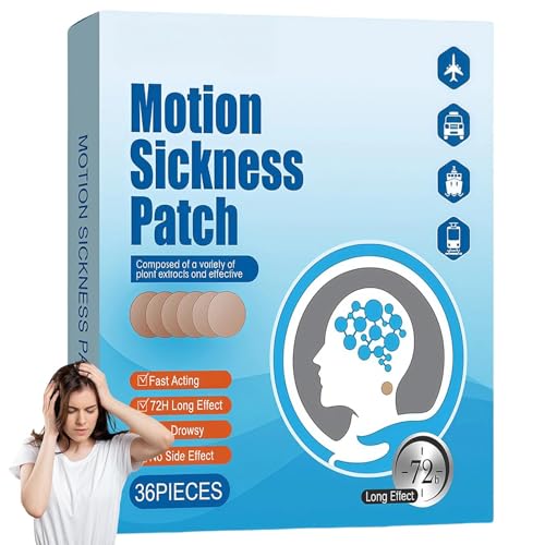 Motion Sickness Patches - 36 PCS Travel Sickness Patches Fast-Acting Nausea Improve for Car Cruise Airplane Trips