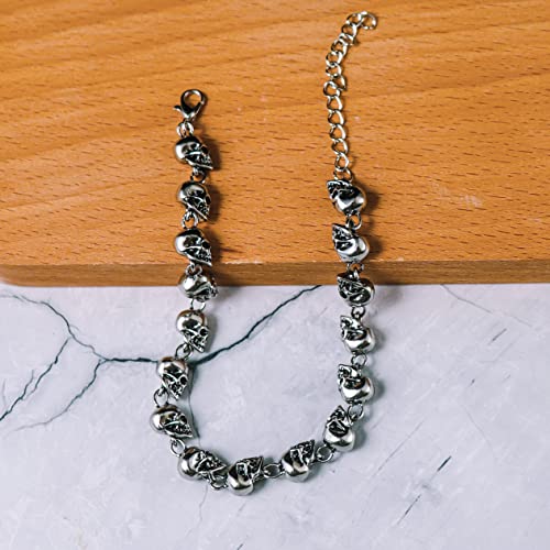 Caiyao Punk Stainless Steel Skull Skeleton Linked Chain Bracelet Tibetan Prayer Bead Mala Bracelet for Men and Women, Skull Jewelry Gift4