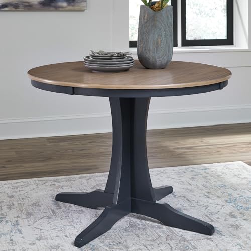 Signature Design by Ashley Landocken Casual Dining Table with Pedestal Base, Light Brown & Blue - Image 3