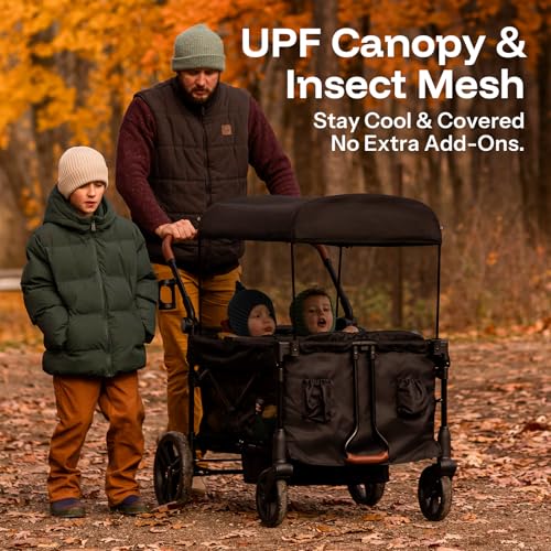 Image of HARPPA Remy Wagon Stroller for 4 Kids, 280Ibs Capacity with Mosquito Net | One-Button Fold, UPF50+ Canopy, 8'' /12'' All-Terrain Wheels, Adjustable Handle for Easy Storage and Outdoor Adventures