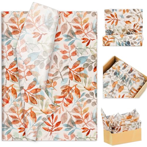 Whaline 60 Sheets Fall Tissue Paper Maple Leaves Gift Wrapping Paper Vintage Decorative Art Paper for Autumn Thanksgiving Harvest Birthday Baby Shower Party Decor 14 x 20 Inch