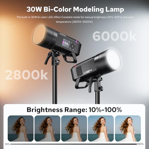 Image of Godox AD400PROII Profession Studio Flash Light with Godox&Bowens Mount GN72 400Ws 2.4G TTL HHS 1 /8000S 5600K±200K 21.6V /2600mAh 0.01-1s Recycle Time 30W Modeling lamp for Portrait /Product Photography