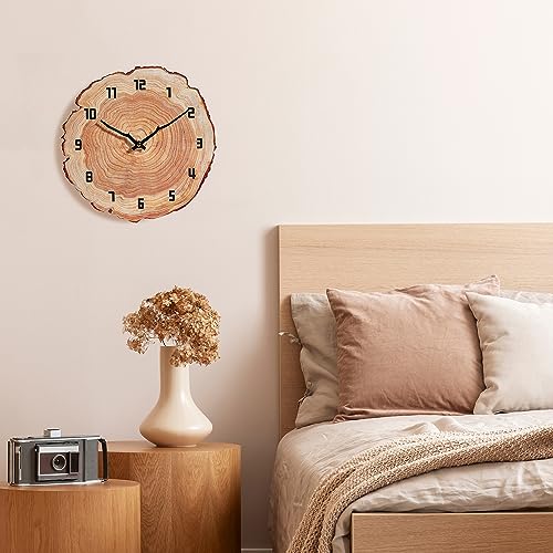 Rustic Wall Clock Silent 12 Inch Battery Operated Wooden Home Decor for Bathroom Kitchen Bedroom Living Room,Annual Ring - Image 6