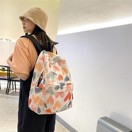 Image of Girls Backpack with Colourful Heart Print for School, College & Travel, Lightweight Casual Daypack for Teens, Stylish & Spacious Daily Use Bag