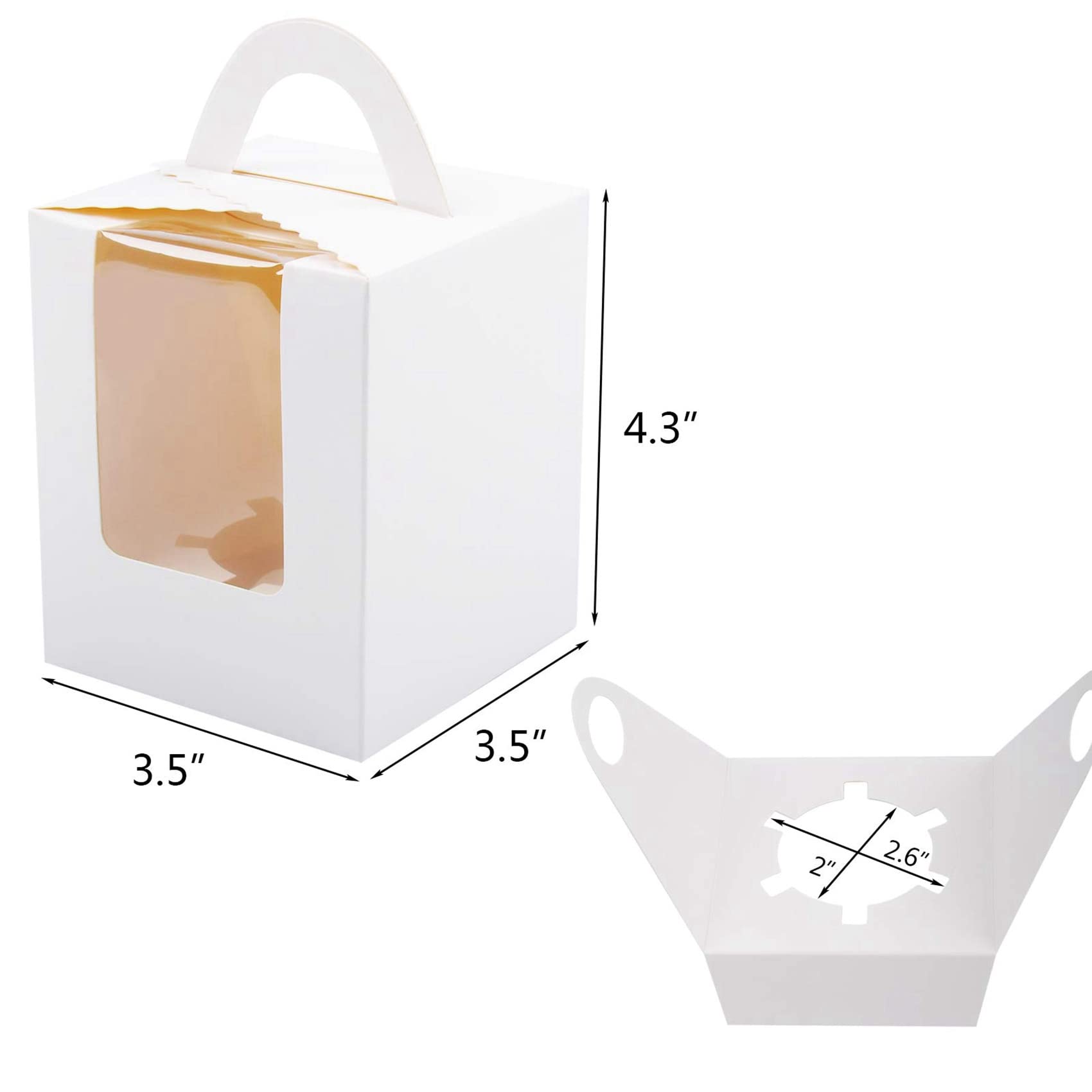 PENGY 150 piezas Serie Cajas de Pastel Simples Piezas Titulares de Cupcake Individuales Blancos con Insertos de Ventana para Embalaje de Empaquetado de Panadería