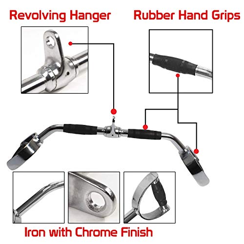Image of Gyming World Gym Machine Straight LAT Bar, with Double D Handle, High Pulley, Ideal for Triceps, shoulders, & Back Exercise