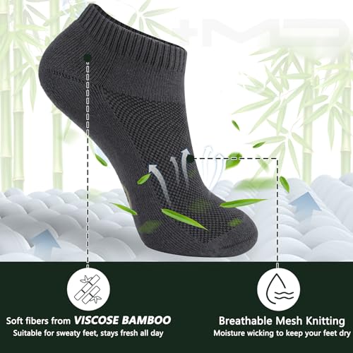 Image of +MD No Show Socks for Women and Men, Viscose Bamboo Soft Athletic Running Moisture Wicking Short Casual Sports Socks 6 Pairs, 6Grey14-16