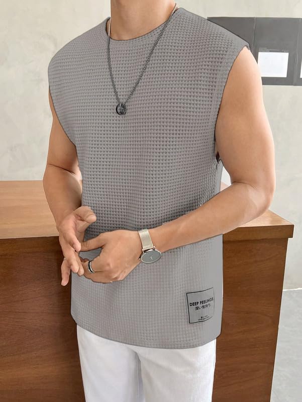 Image of Imsa Moda Mens Waffle Tank Tops Sleeveless Round Neck Polycotton Vest,Sando & T-Shirt for Gym, Running and Outdoor