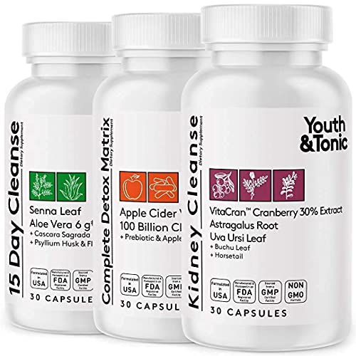 Whole Body Cleanse 3pk Bundle | 15 Day Colon Cleanser and System Alkalizing with Complete Detox Matrix and Kidney Cleanse for Urinary Tract & Bladder Health