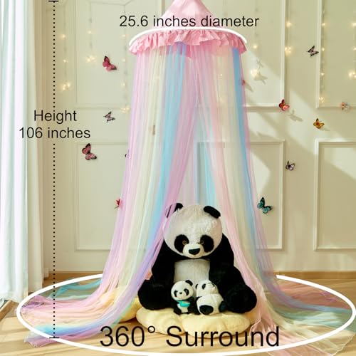 Image of Pink Rainbow Bed Canopy Twin Size Breathable Canopy Bed Curtain for Bed,Princess Play Tent for Girls Bedroom Decoration Reading Nook