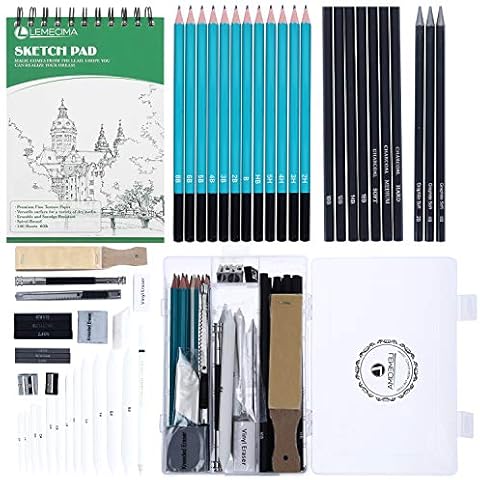 Lemecima 50 Pack Drawing Sketching Pencils Set, Sketch Pad and Pencils Set, Professional Sketch Pencils Set with Charcoal Pencil Eraser, Art Kit with Sketch Book for Adults, Artists and Art Beginners Cover