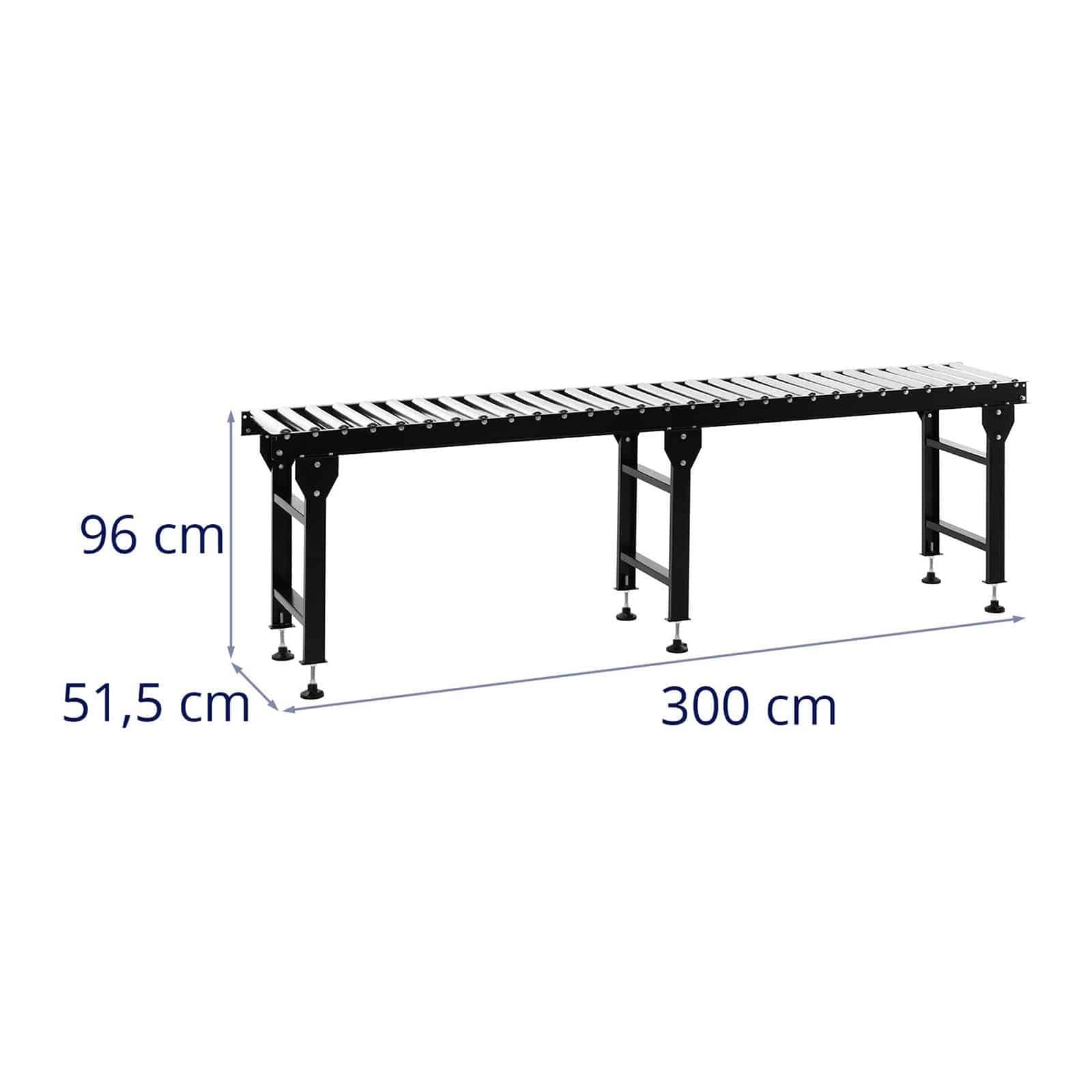 MSW Rulliera Folle Rullo Nastro Trasportatore MSW-RT-4000 (400 kg, 300 cm, 30 Rulli, Altezza Regolabile)