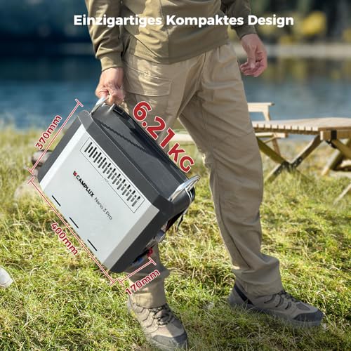 CAMPLUX Nano 3 Liter Gasdurchlauferhitzer Mobiler mit Wasserpumpe & Griff, 12 Volt, 50mbar LPG, für Campingdusche, Nano 3 Pro-DE