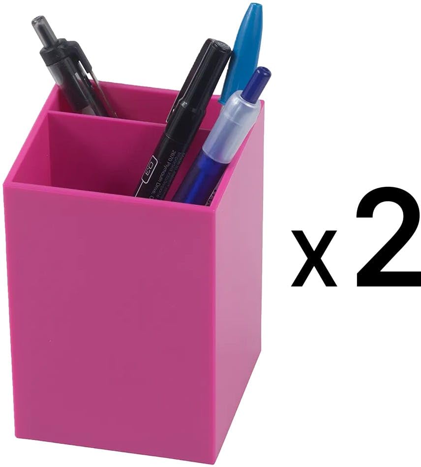Image of JAM PAPER Plastic Pen Holders - Fuchsia Pink Desktop Pencil Cups - 2 /Pack