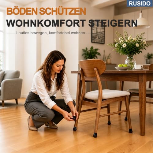 24 Stuhlbeinkappen Schwarz Gummi, Filzgleiter für Stühle(S Fit: 14-20mm) – Ansicht 6