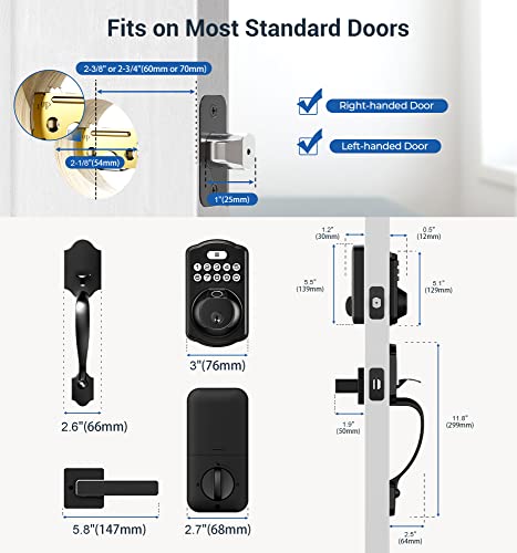 Veise Fingerprint Door Lock Set, Keyless Entry Door Lock, Front Door Handle Sets, Electronic Keypad Deadbolt With Lever Handle, 2 Keys, Auto Lock, Code Door Lock, Easy Installation, Matte Black #TOP5