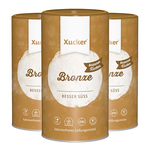 Xucker Bronxe 3x 1kg Dose, Erythrit mit natürlichem Aroma, kalorienfreie natürliche Rohrzucker-Alternative, Erythrit aus Frankreich