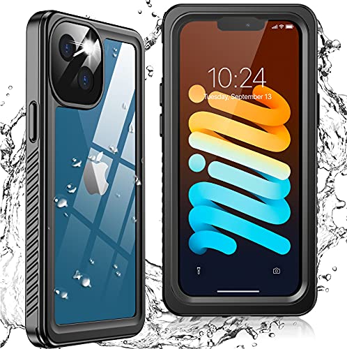 Oterkin for iPhone 13 Mini Case,13 Mini Waterproof Case with Built-in Screen Protector Dustproof Shockproof 360 Full Body Protective Daily-Use IP68 Waterproof Case for iPhone 13 Mini Black