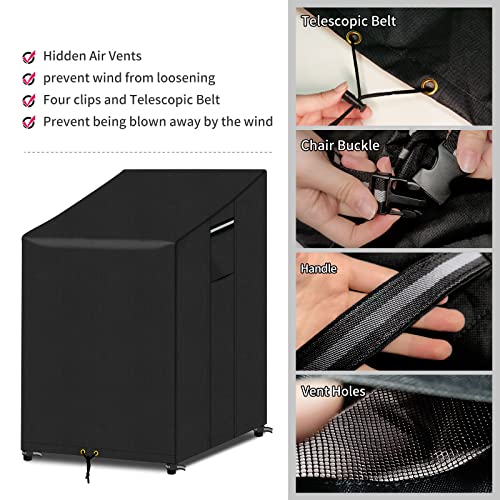 PATIO PLUS Garden Chair Cover with Air Vent, 600D Oxford Fabric Waterproof Outdoor Stacking Chair Cover 65x65x80/120cm (Black) - Image 3
