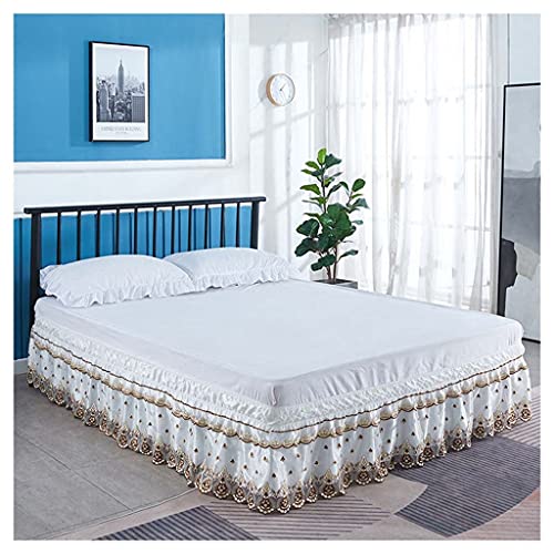 Encaje Falda de Cama 38cm soltar,Polvo Volante Fruncido Arruga y Descolorarse Resistente Faldón para la Cama 150x200/180x200 Cubierta de la...