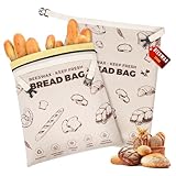 YARRAMATE Bolsas para Pan de Cera de Abejas, Reutilizables de Lino con Cierre. Mantienen Barra Fresca, Grandes Contenedores Seguros Congelador Ecológicos (43x33 cm, 2 Unidades) (02_con cremallera)