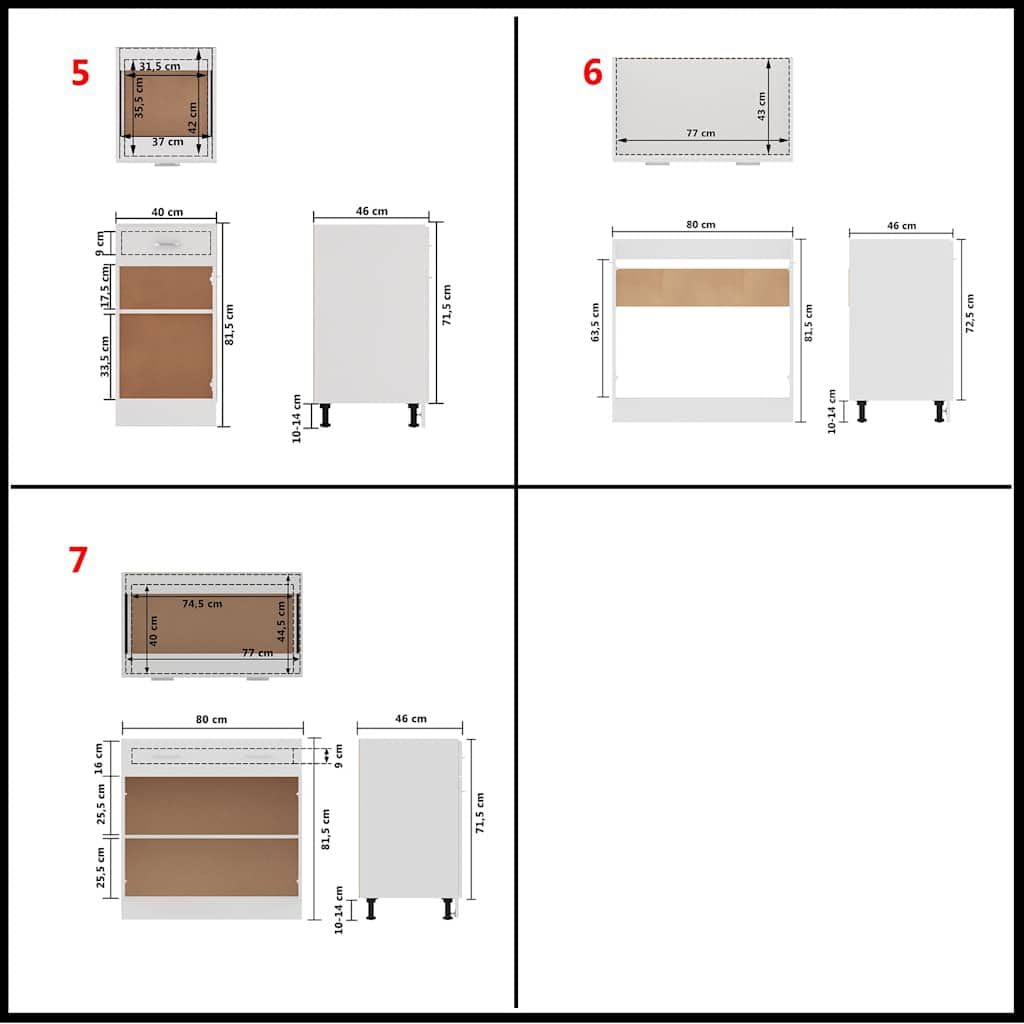 ACAGALA Set de 7 armarios de cocina, bloque de cocina ajustable - EXPANDIBLE - cocina empotrada, madera de fibra, cocina completa, sin encimera, armario de cocina, armario suspendido