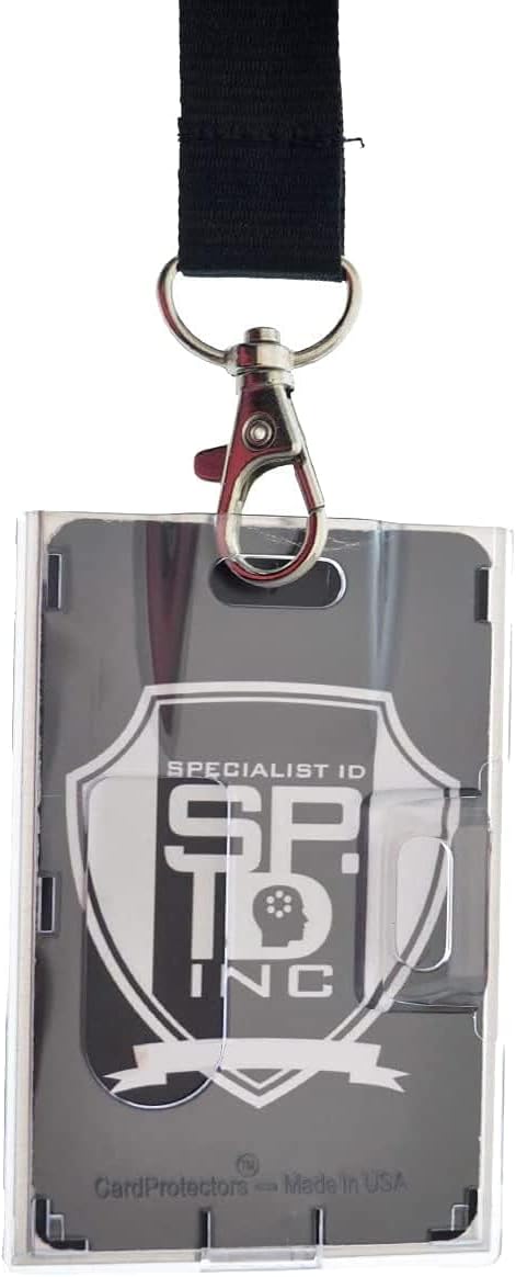 Bulk 50 Pack - RFID Blocking Rigid Shielded 2-Card Badge Holder - Double Sided I'd Card Protector with Thumb Slide Removal - Horizontal or Vertical Orientation by Specialist ID